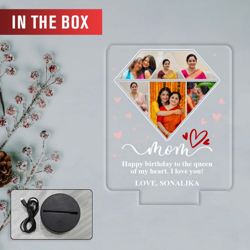 Personalised Mom Photo Collage LED Night Lamp Birthday Gift for Mother & Grandma Memorable Gift for Mom Mothers Day Gift Warm White Light & USB Powered